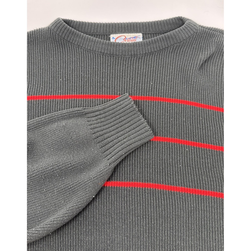 VTG 80s Circuit Striped Sweater Men's M Soft Acrylic Gray Red Retro Dad Crewneck